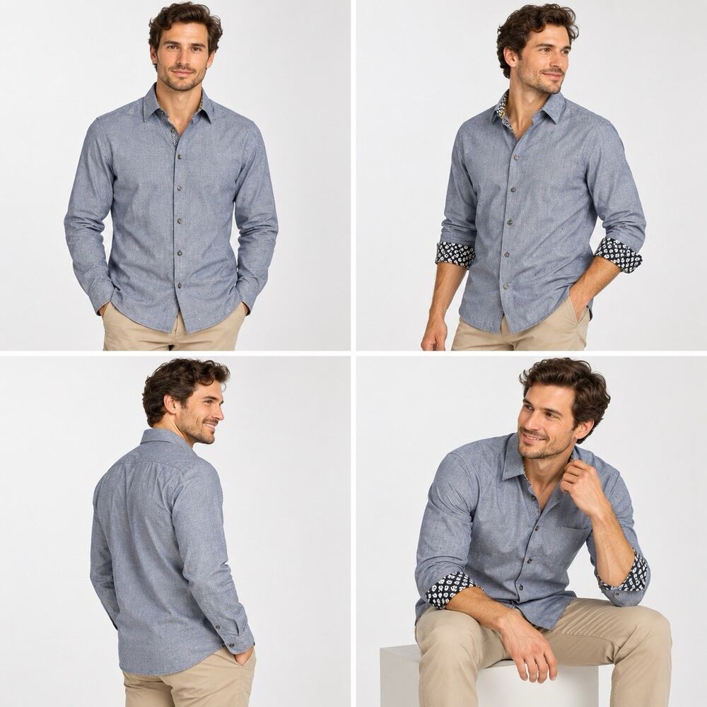Denim & Flower Ricky Singh Shirt Men’s M Blue Long Sleeve Button Up